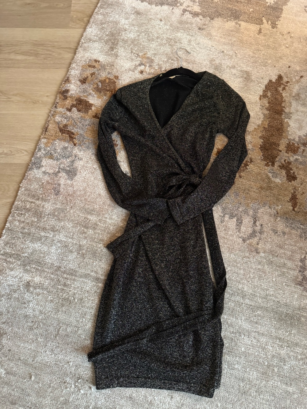 Diane Von Furstenberg Black Metallic Long-Sleeve Wrap Dress